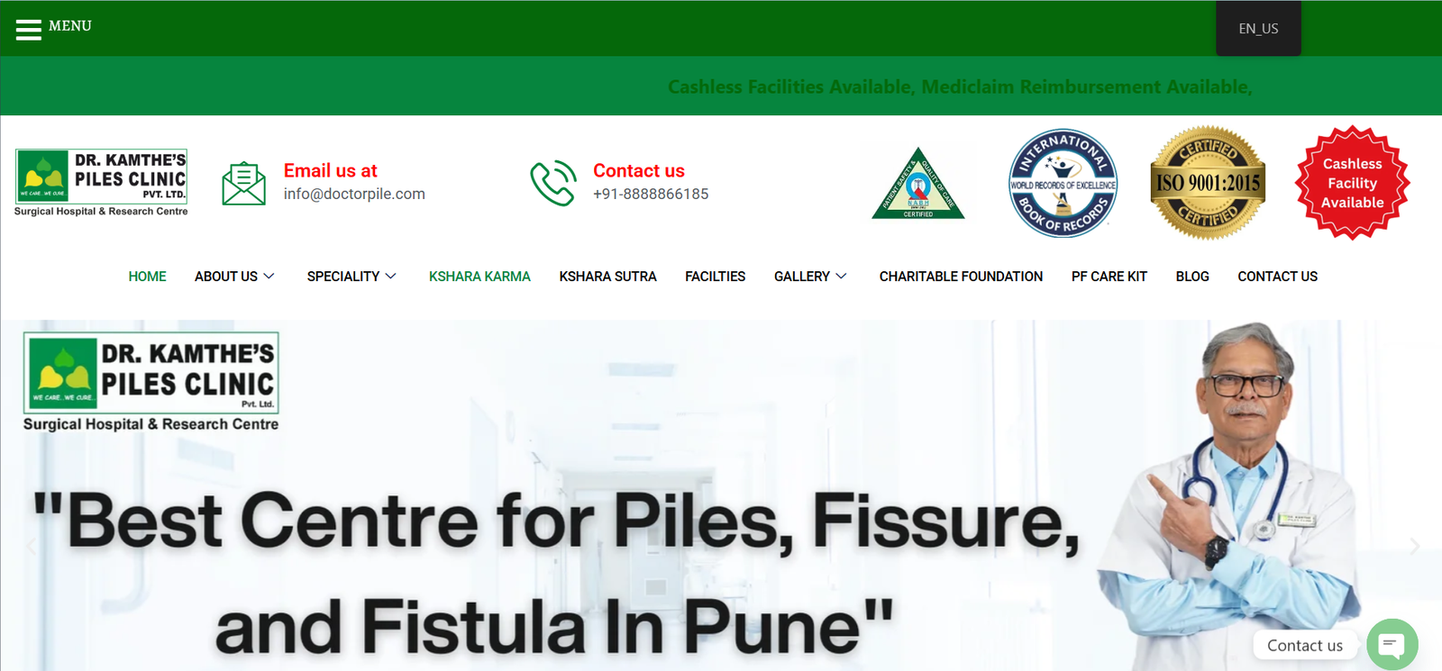 Dr. Kamthe Piles Clinic website screenshot
